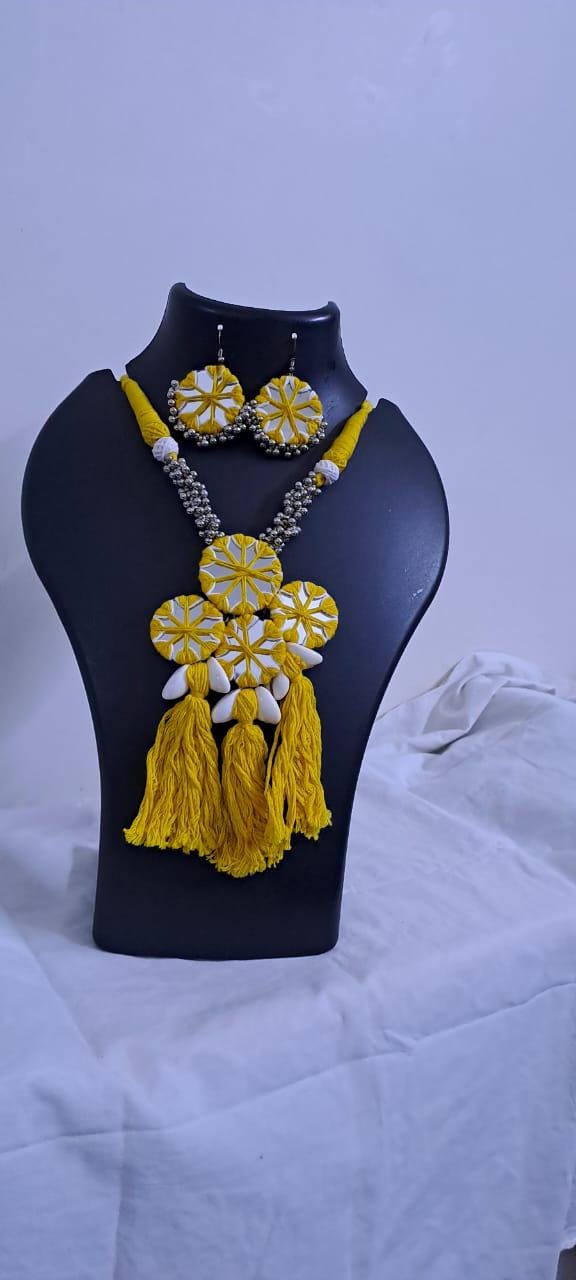 Stunning handmade Kutch Glass work necklace with matching glass work earrings