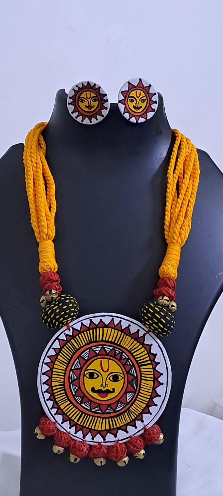 Handpainted fabric jewellery set with matching earrings