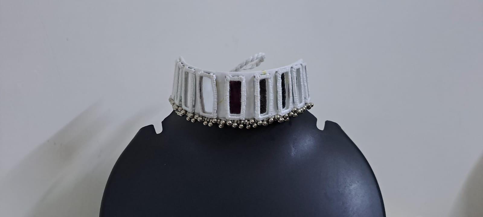 Kutchwork glass necklace set with matching earrings