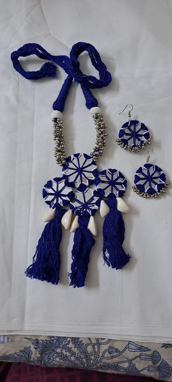 Stunning handmade Kutch Glass work necklace with matching glass work earrings