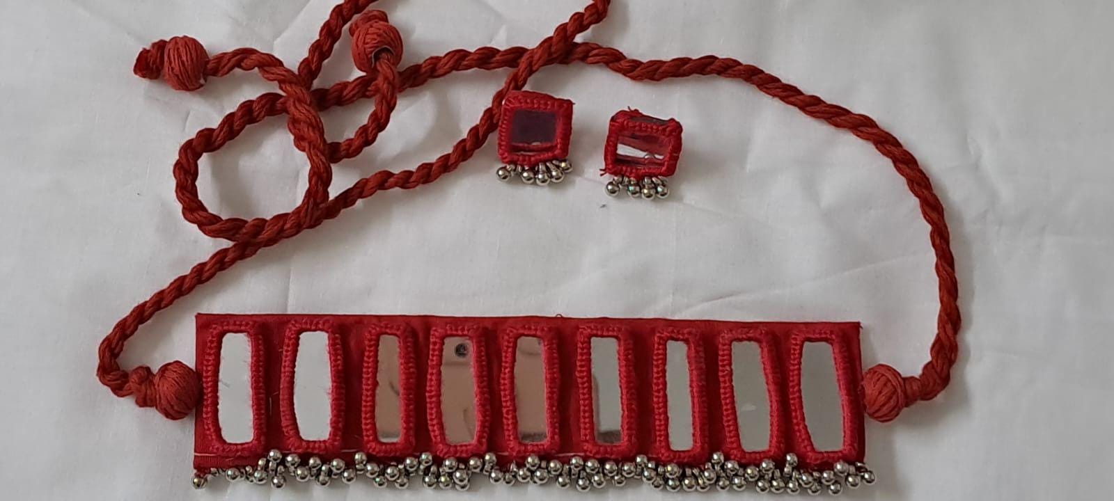 Kutchwork glasswork necklace set with matching earrings