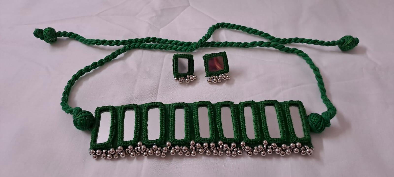 Kutchwork glasswork necklace set with matching earrings