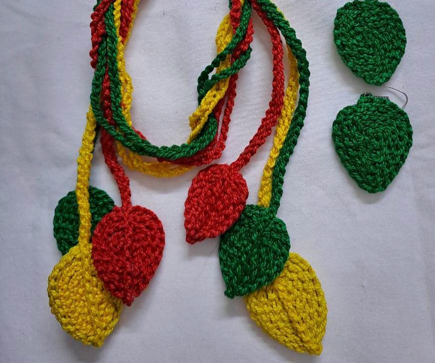 Exclusively n unique crochet leaf necklace set with matching earrings