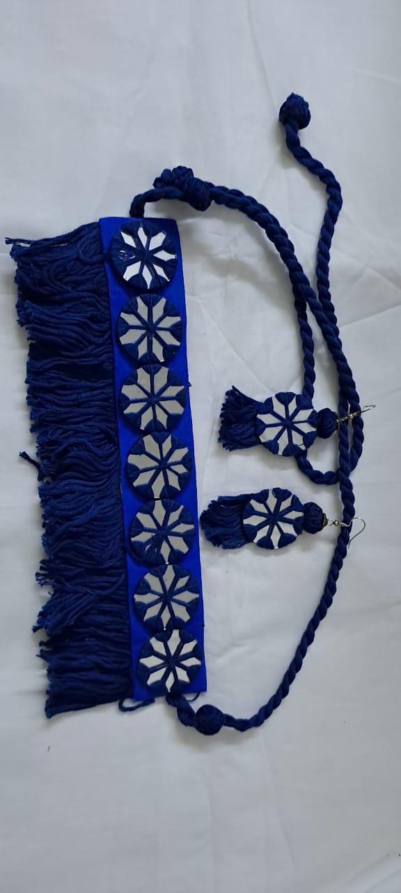 Handmade Kutch Glass work choker necklace with glass work earrings