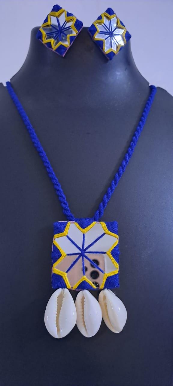 Handmade two sets of Kutch Glass work long necklace with glass work earrings