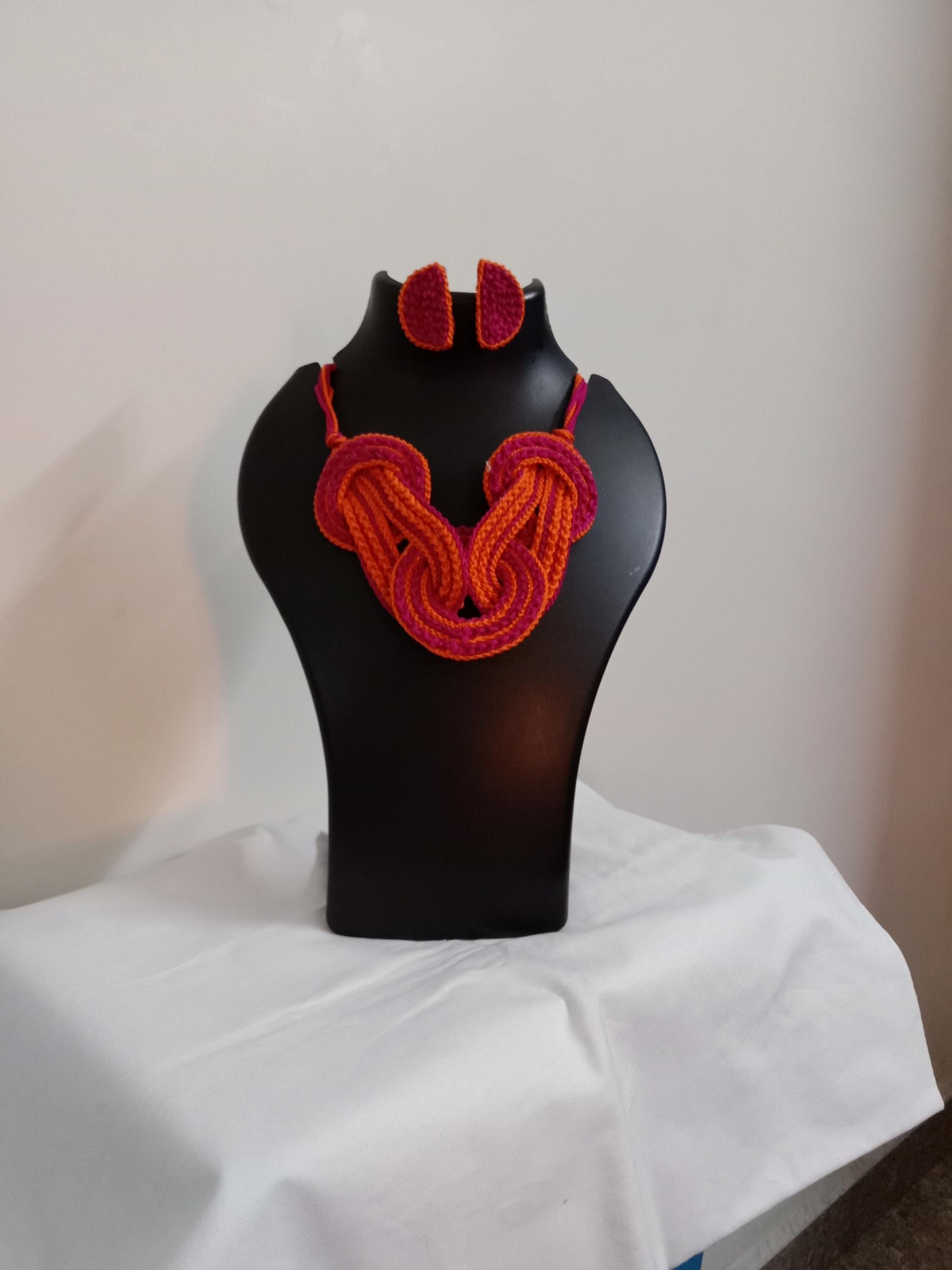 Celtic knot thread necklace with matching thread earrings.