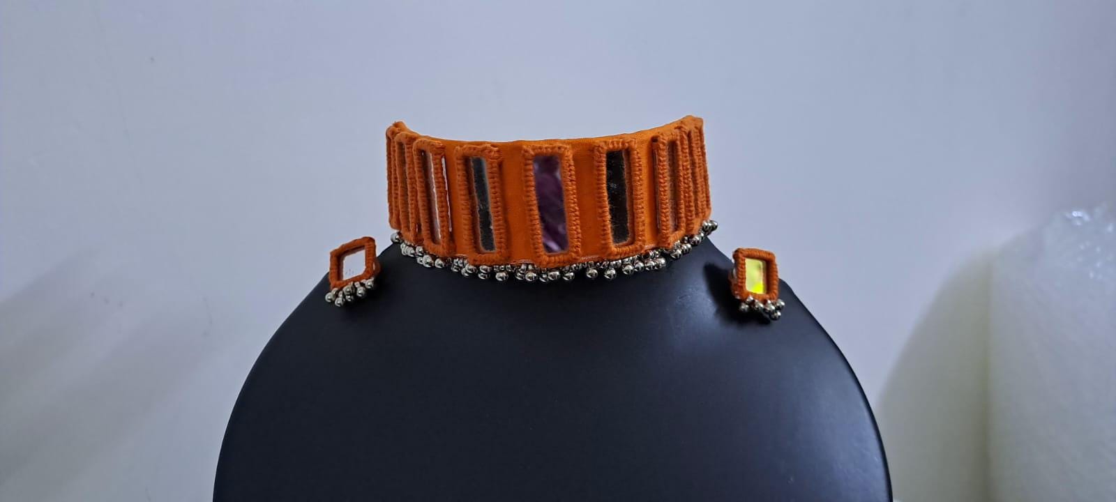Kutchwork glasswork necklace set with matching earrings