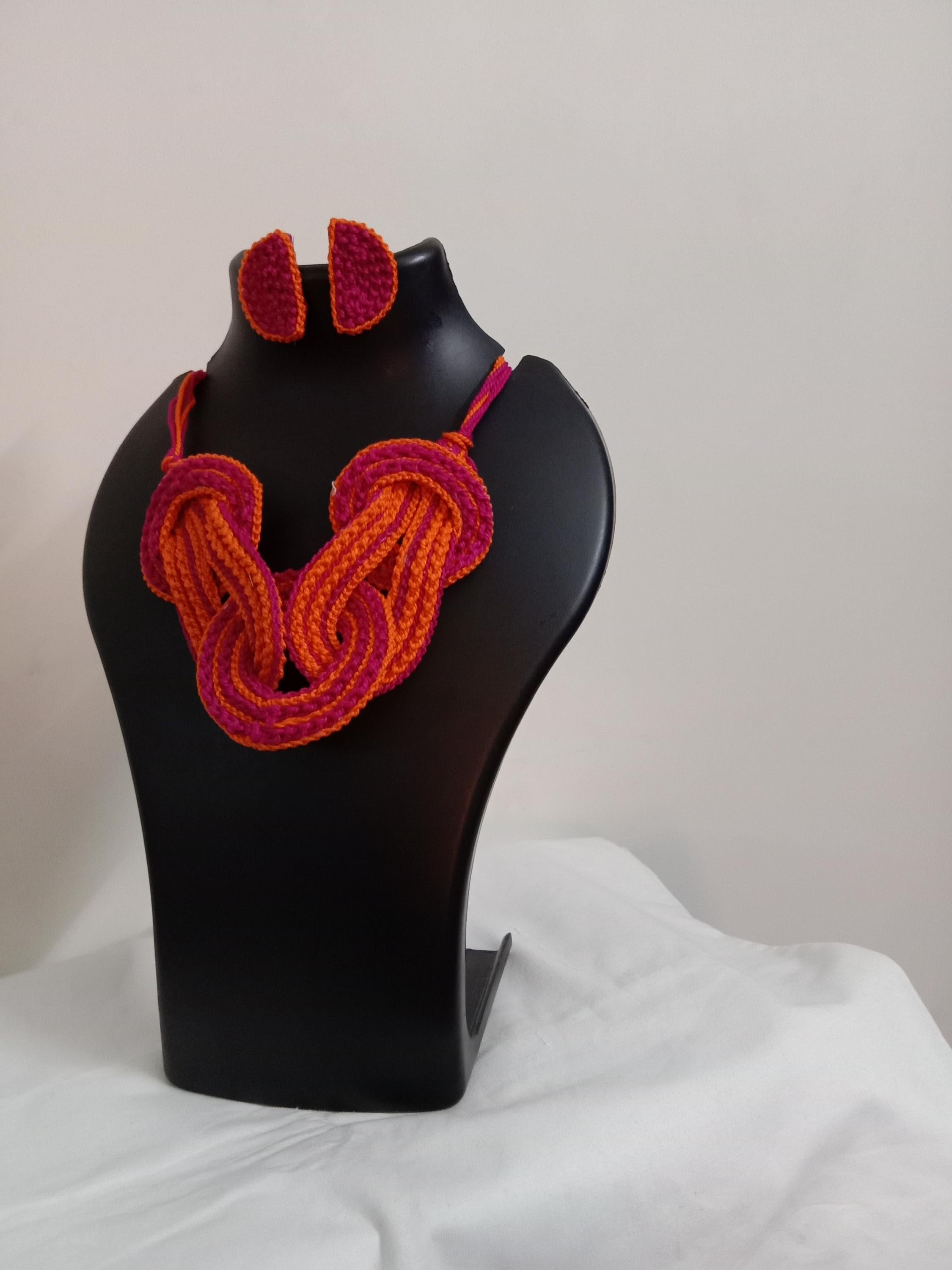 Celtic knot thread necklace with matching thread earrings.