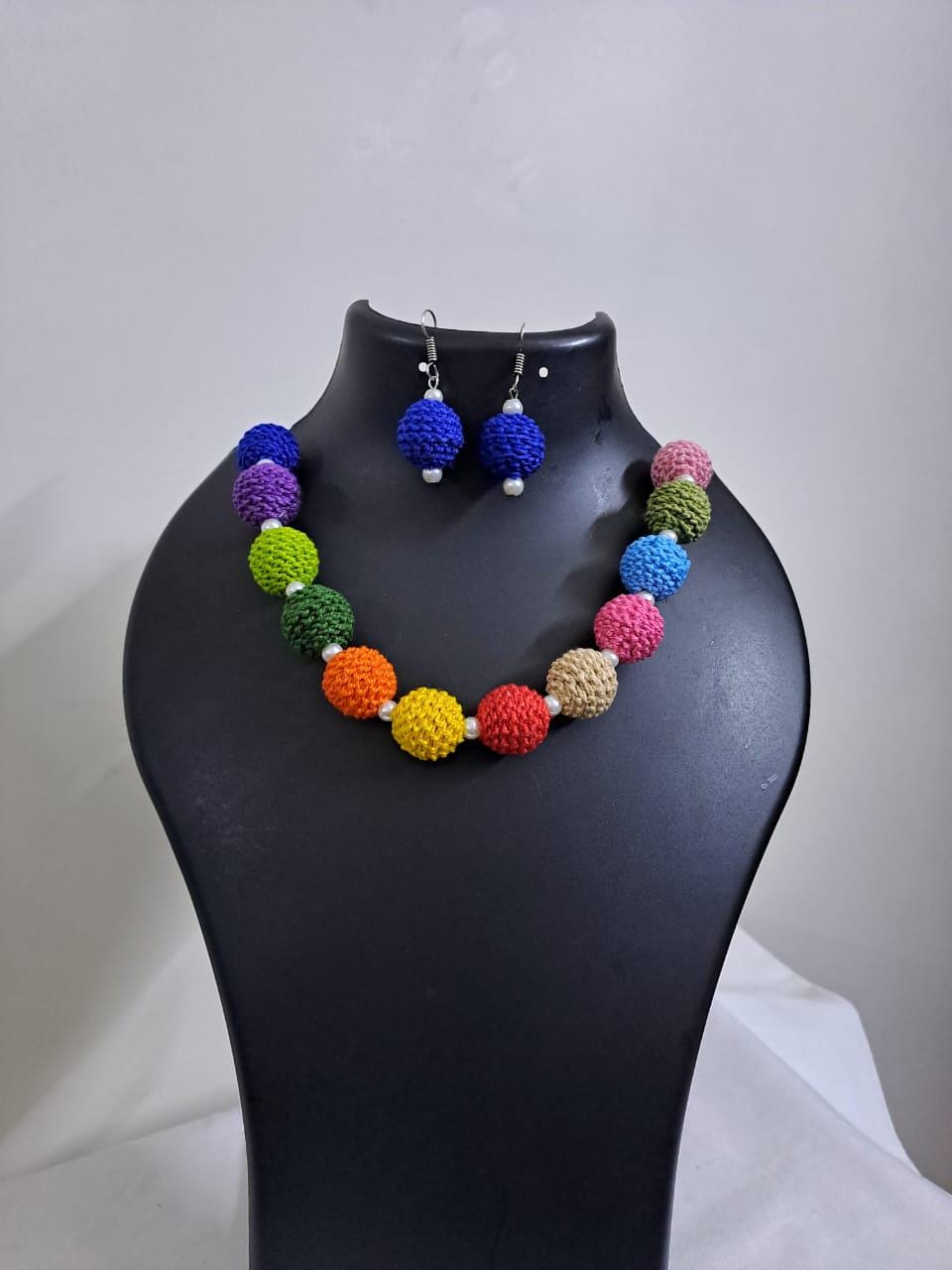 Crochet thread beads necklace set with matching earrings