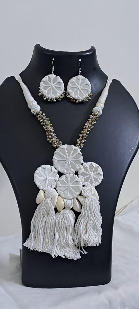 Stunning handmade Kutch Glass work necklace with matching glass work earrings