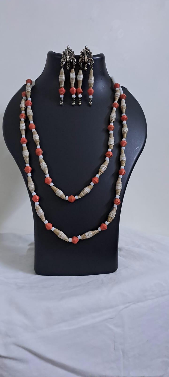 Red n brown paper beads necklace set