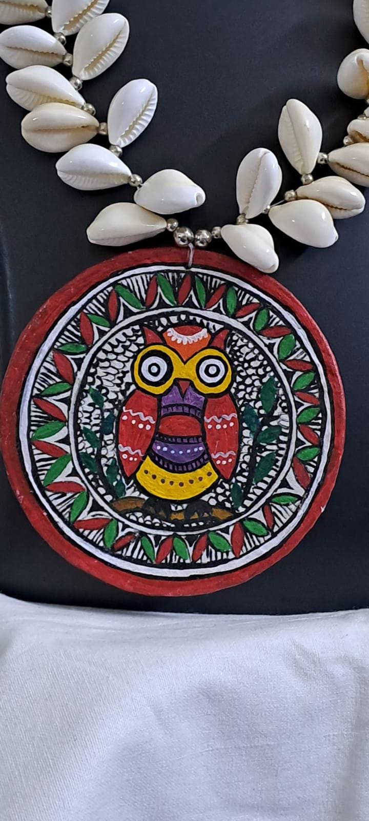 Handpainted fabric jewellery set with matching earrings