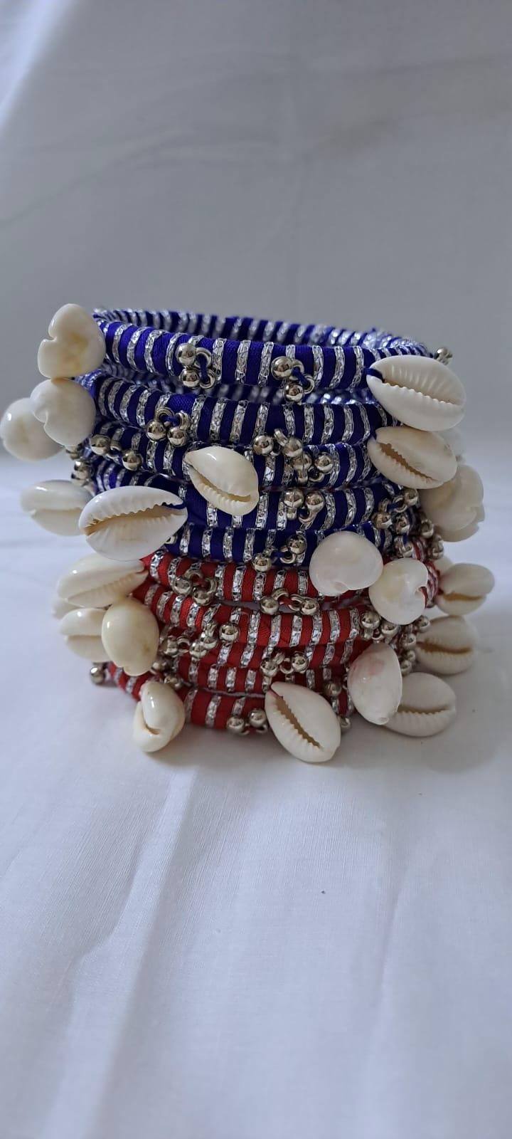 Blue and red colour traditional zari thread and kori bangles (set of 10 bangles)