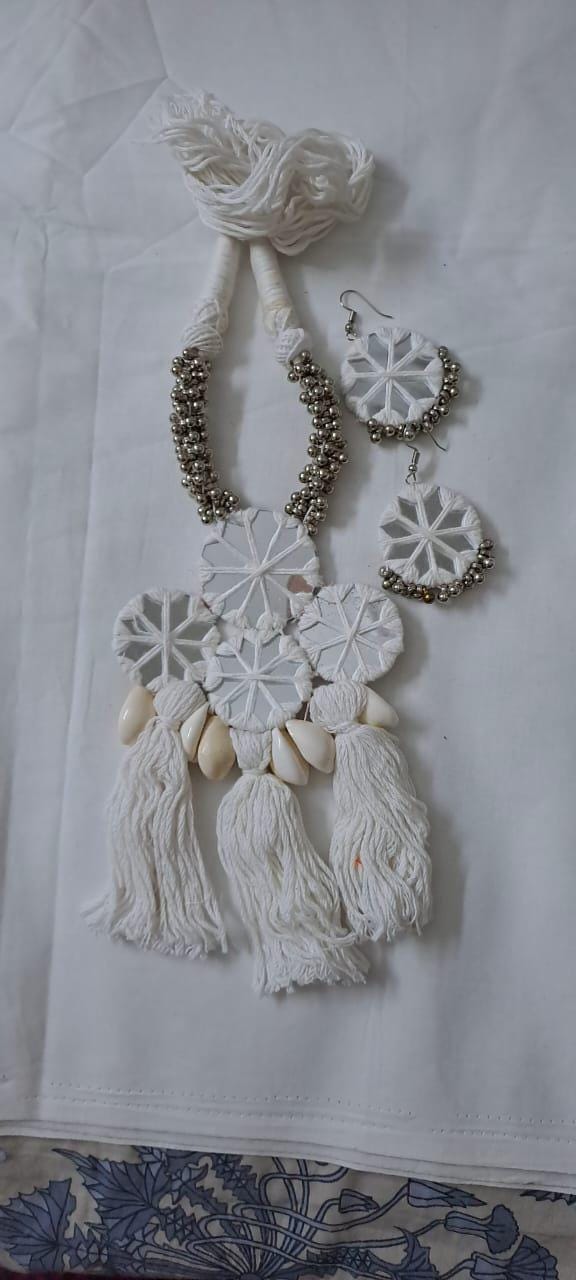 Stunning handmade Kutch Glass work necklace with matching glass work earrings