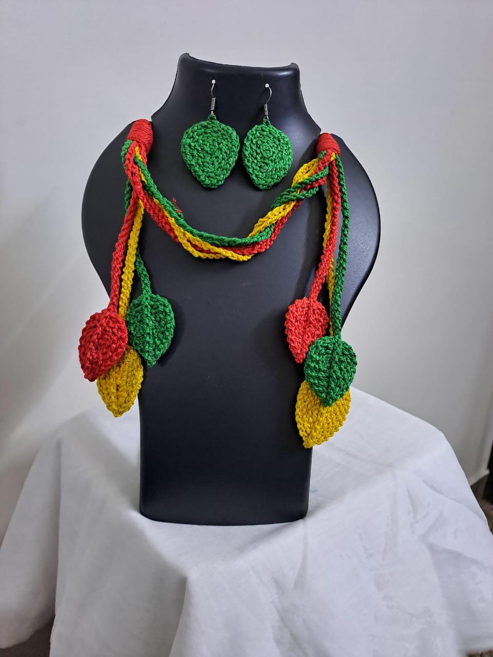 Exclusively n unique crochet leaf necklace set with matching earrings