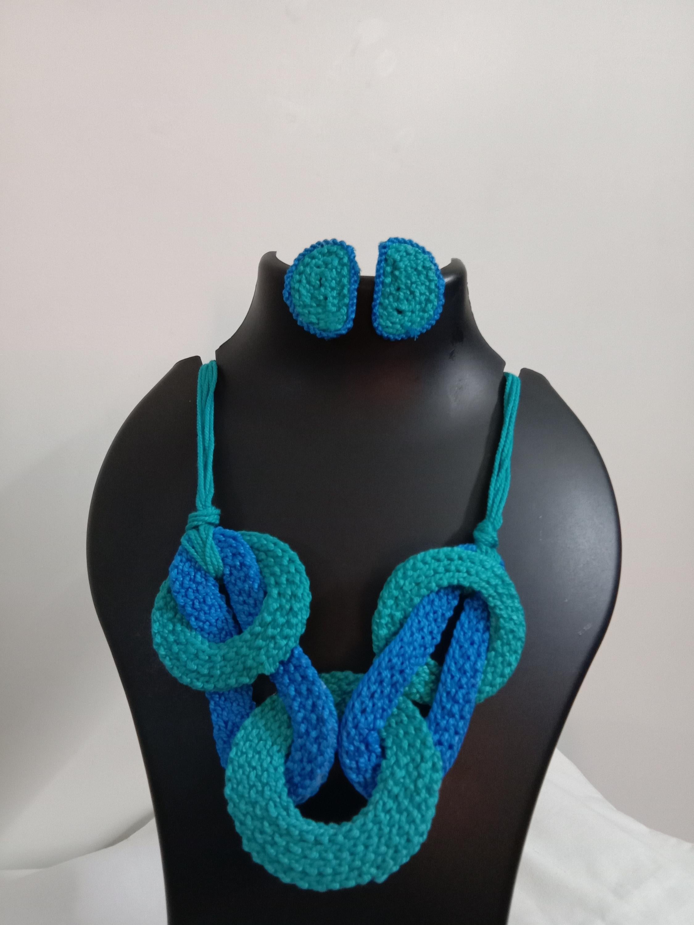 Celtic knot thread necklace with matching thread earrings.