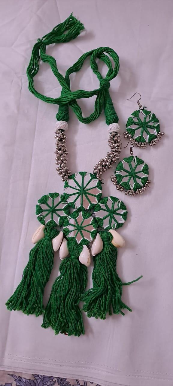 Stunning handmade Kutch Glass work necklace with matching glass work earrings
