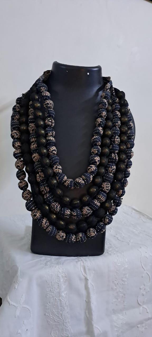 Exclusive multi-layered grey fabric necklace