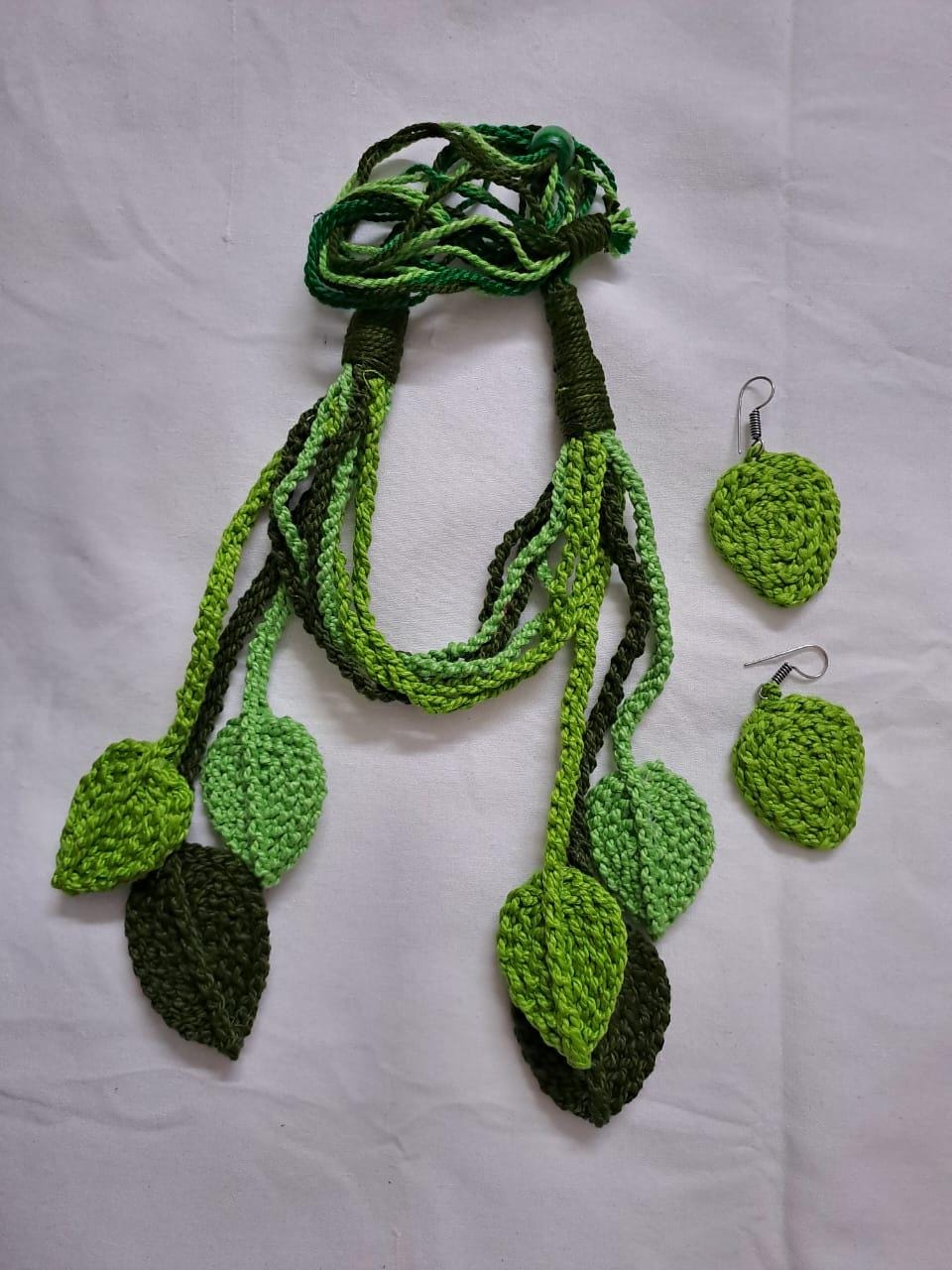 Exclusively n unique crochet leaf necklace set with matching earrings