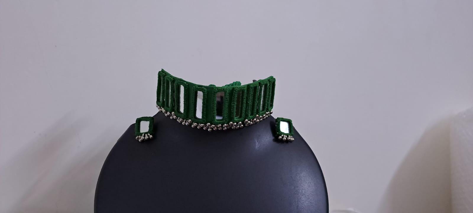 Kutchwork glasswork necklace set with matching earrings