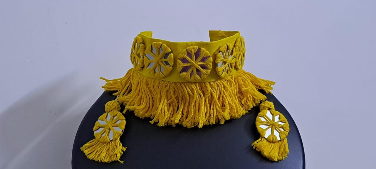 Handmade Kutch Glass work choker necklace with glass work earrings