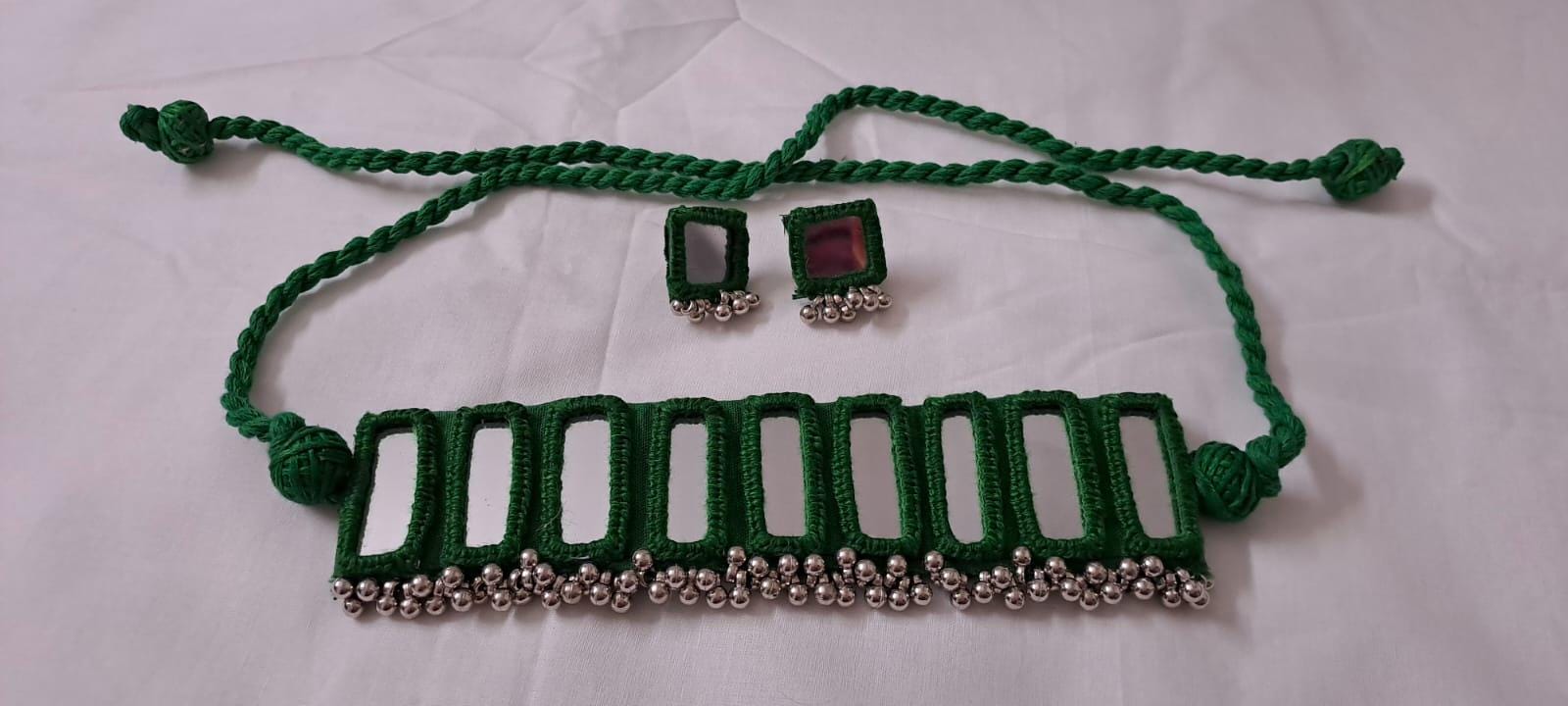 Kutchwork glasswork necklace set with matching earrings