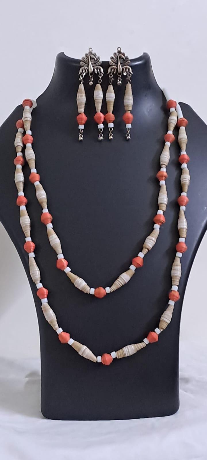 Red n brown paper beads necklace set