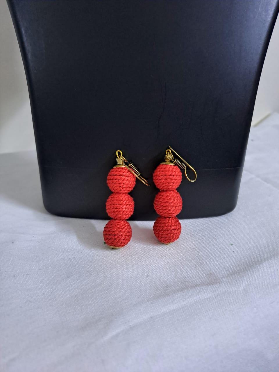 Braided red choker necklace set with fringes n matching earrings
