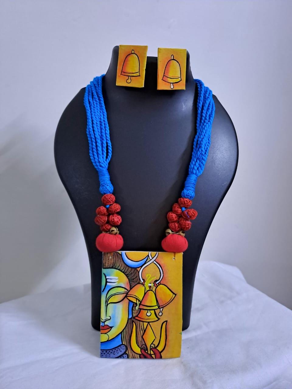 Handpainted fabric jewellery set with matching earrings