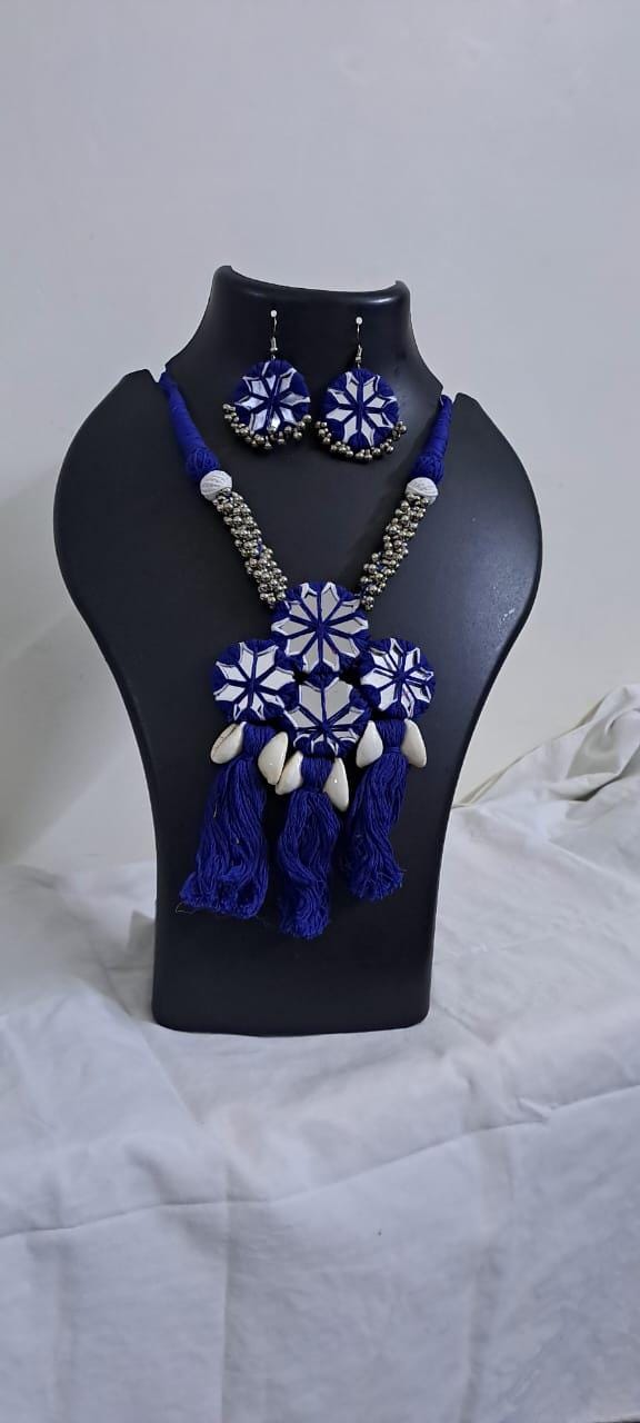 Stunning handmade Kutch Glass work necklace with matching glass work earrings