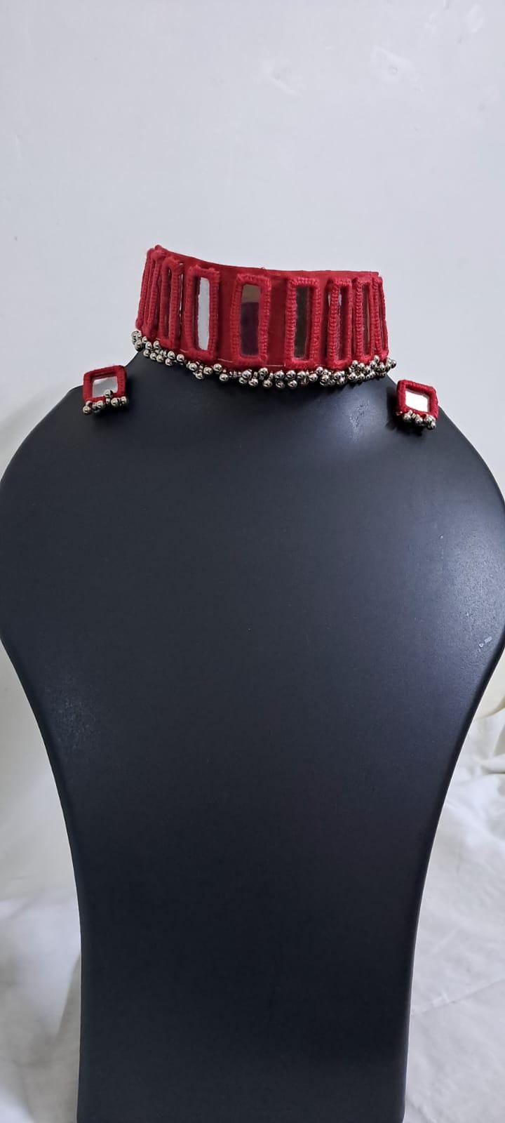 Kutchwork glasswork necklace set with matching earrings