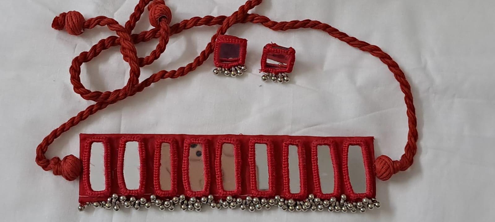 Kutchwork glasswork necklace set with matching earrings