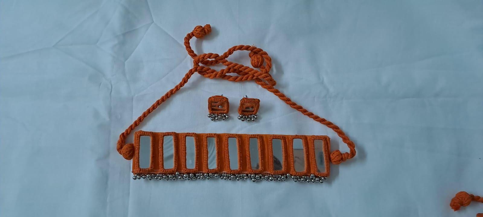 Kutchwork glasswork necklace set with matching earrings