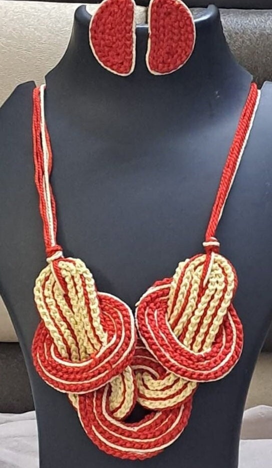 Celtic knot thread necklace with matching thread earrings.