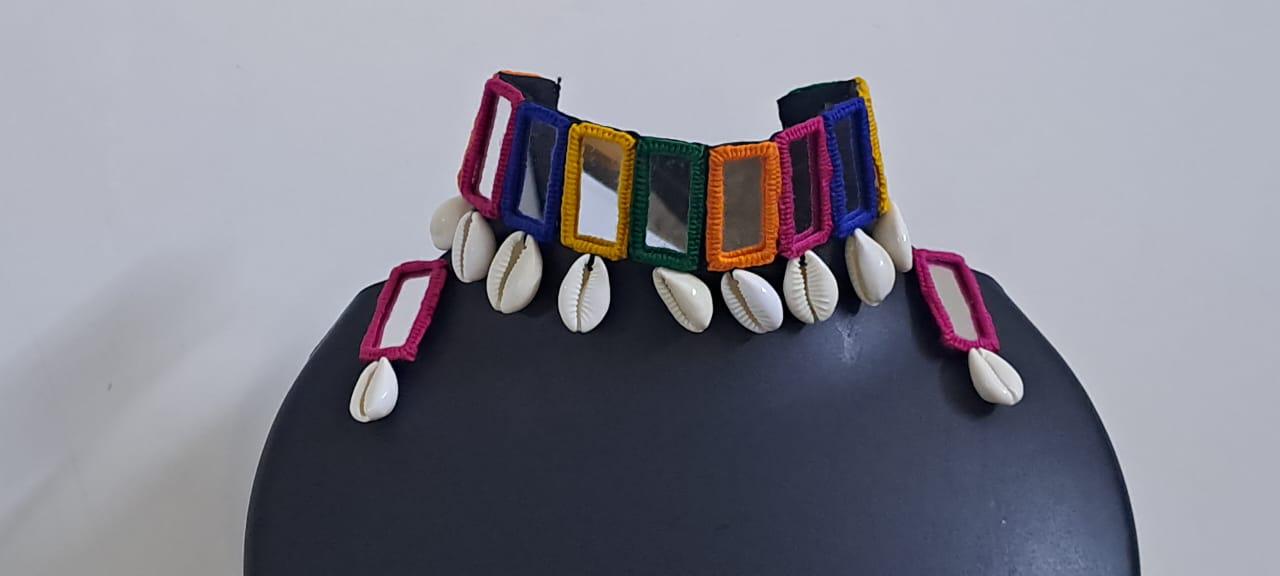 Handmade Kutch Glass work choker necklace with glass work earrings