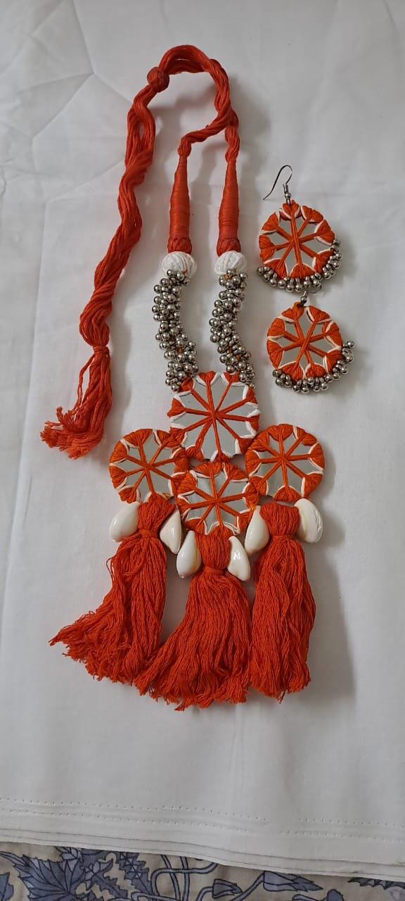 Stunning handmade Kutch Glass work necklace with matching glass work earrings