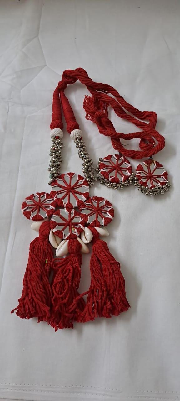 Stunning handmade Kutch Glass work necklace with matching glass work earrings