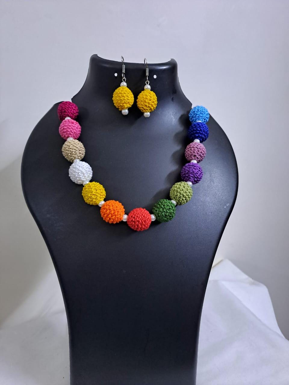Crochet thread beads necklace set with matching earrings