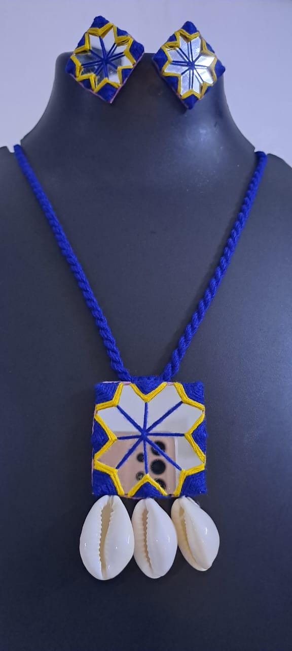 Handmade two sets of Kutch Glass work long necklace with glass work earrings