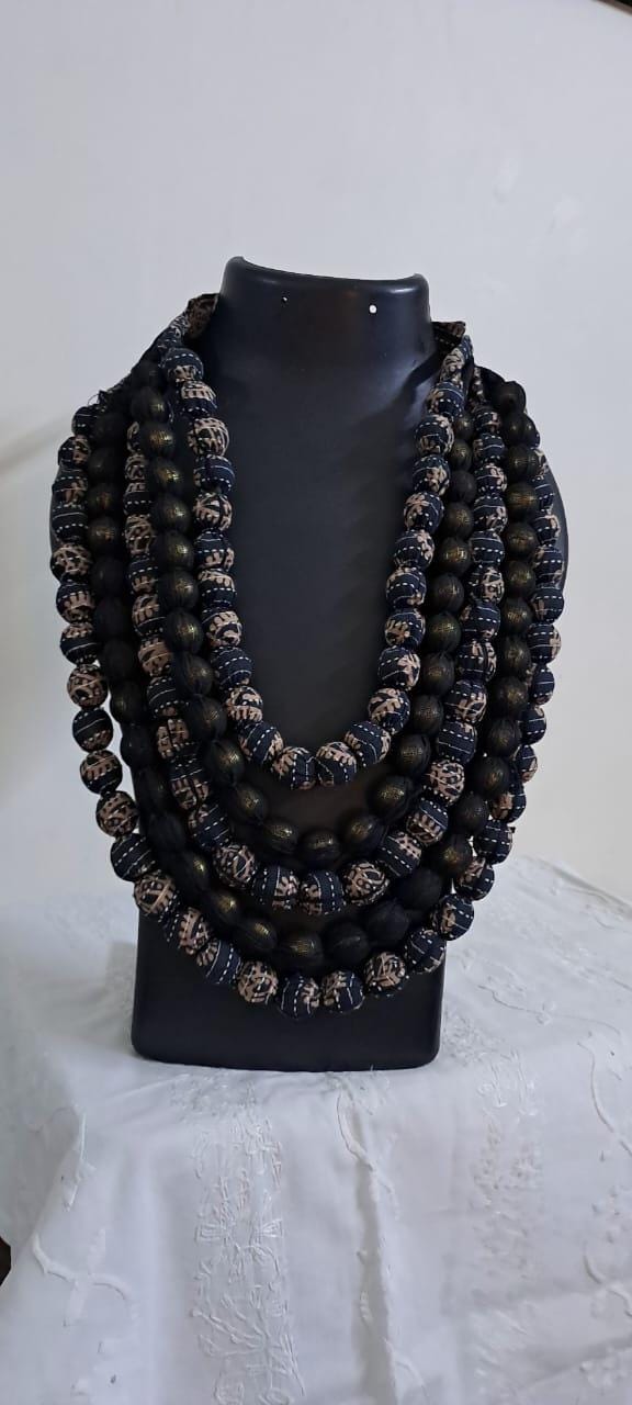 Exclusive multi-layered grey fabric necklace