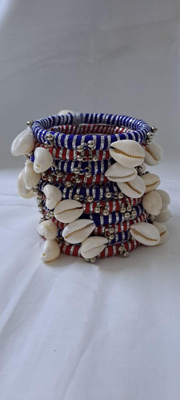 Blue and red colour traditional zari thread and kori bangles (set of 10 bangles)