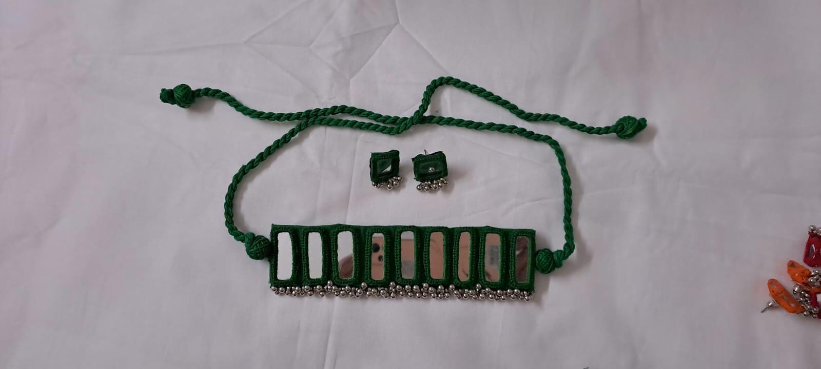 Kutchwork glasswork necklace set with matching earrings