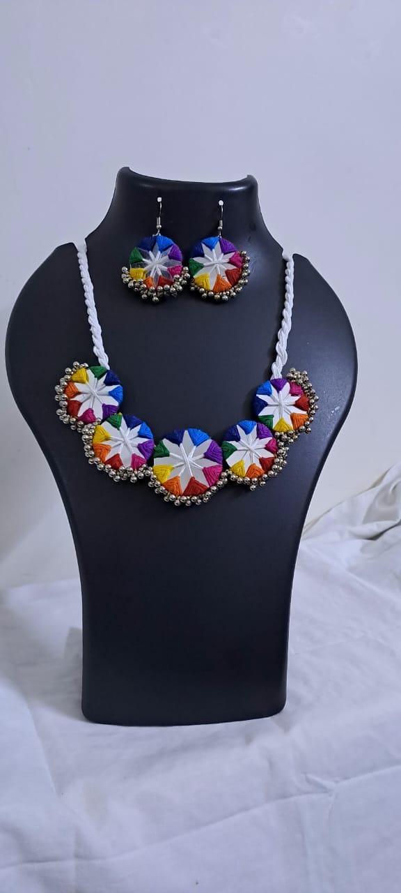 Stunning handmade Kutch Glass work necklace with matching glass work earrings