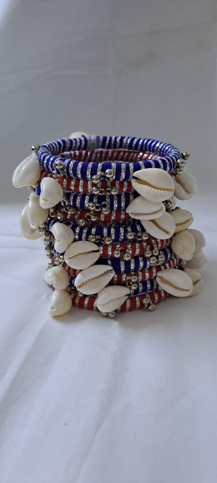 Blue and red colour traditional zari thread and kori bangles (set of 10 bangles)