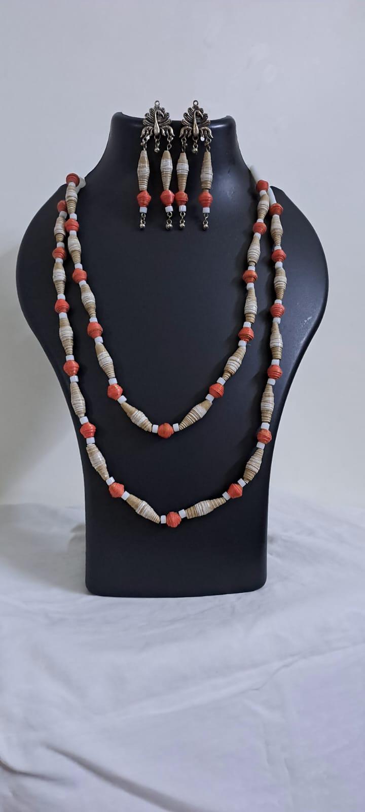 Red n brown paper beads necklace set
