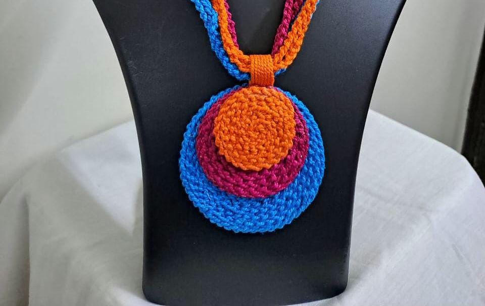 Handmade crochet necklace set with matching earrings