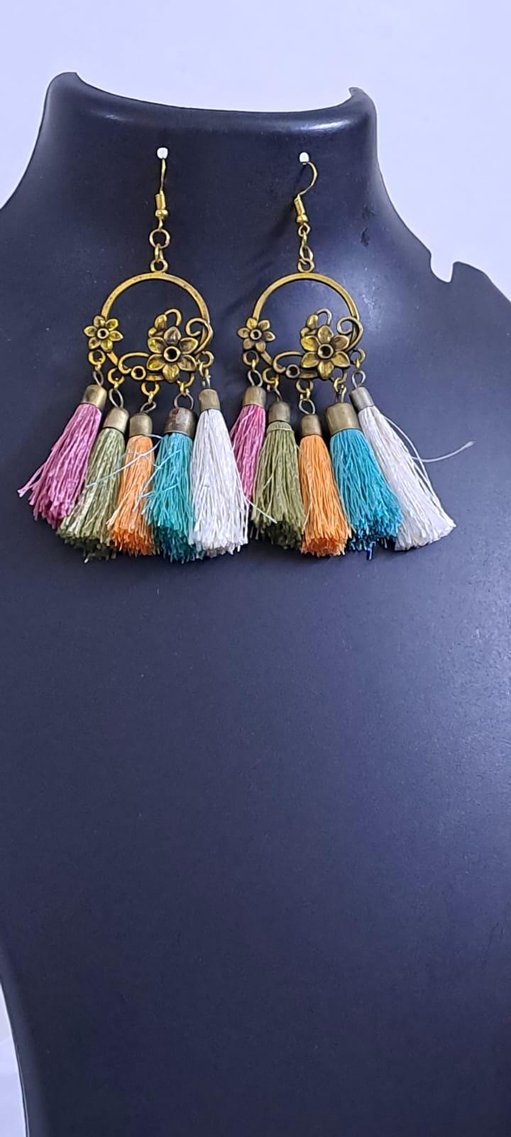 Combo offer of 5 pair earrings with silk thread fringes