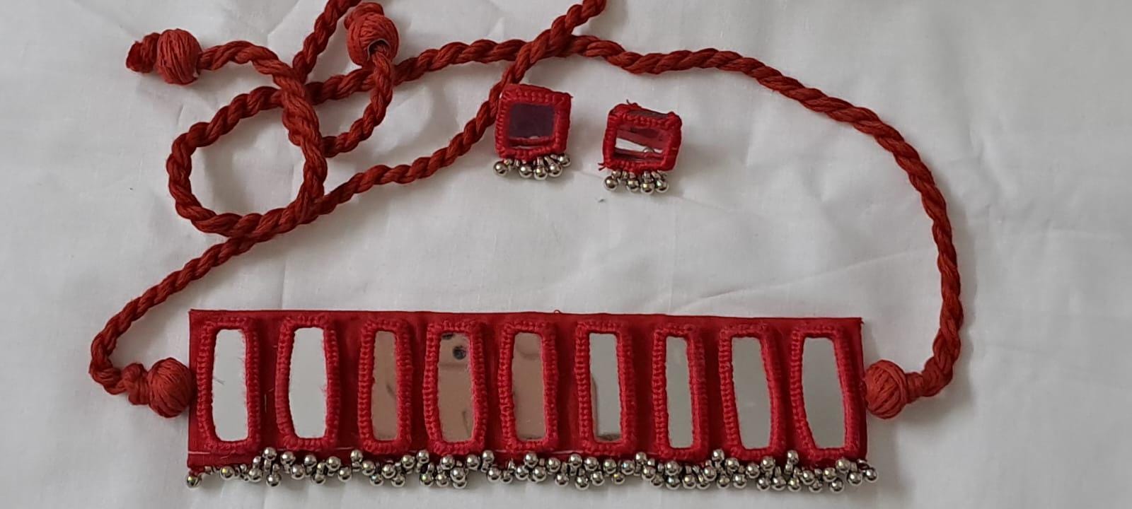 Kutchwork glasswork necklace set with matching earrings