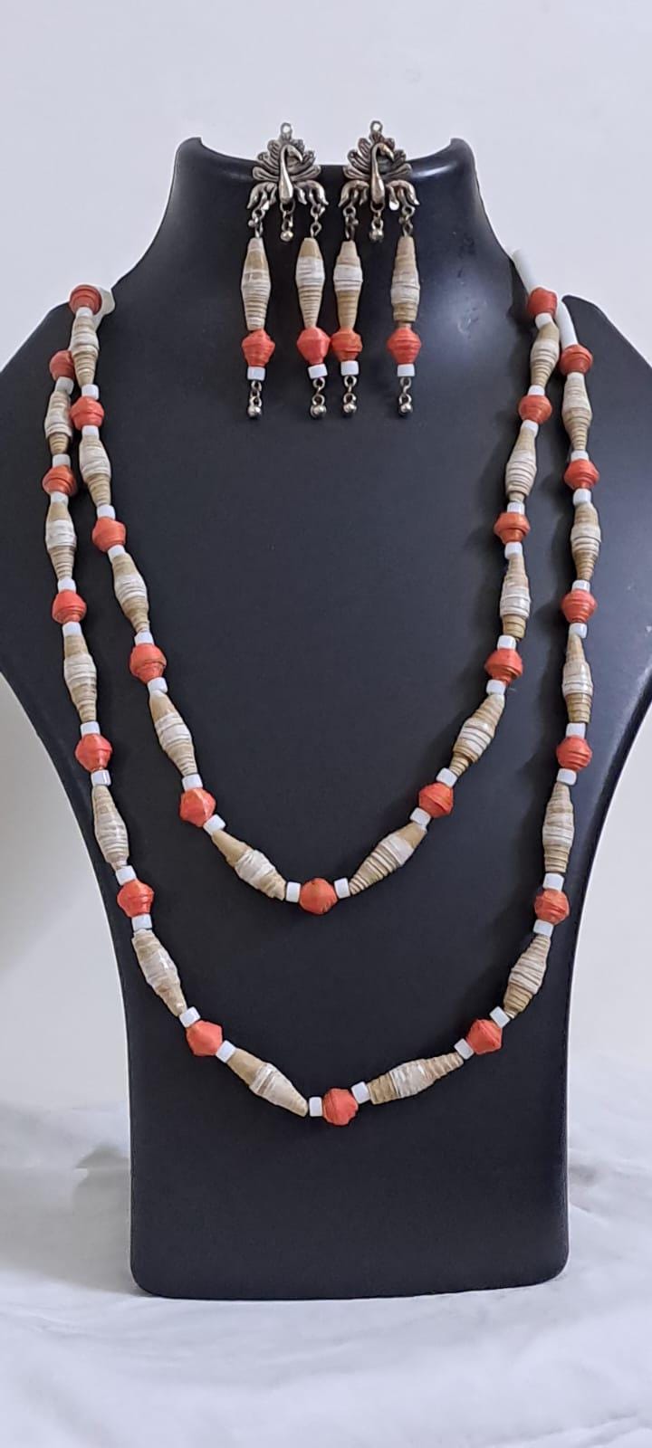 Red n brown paper beads necklace set