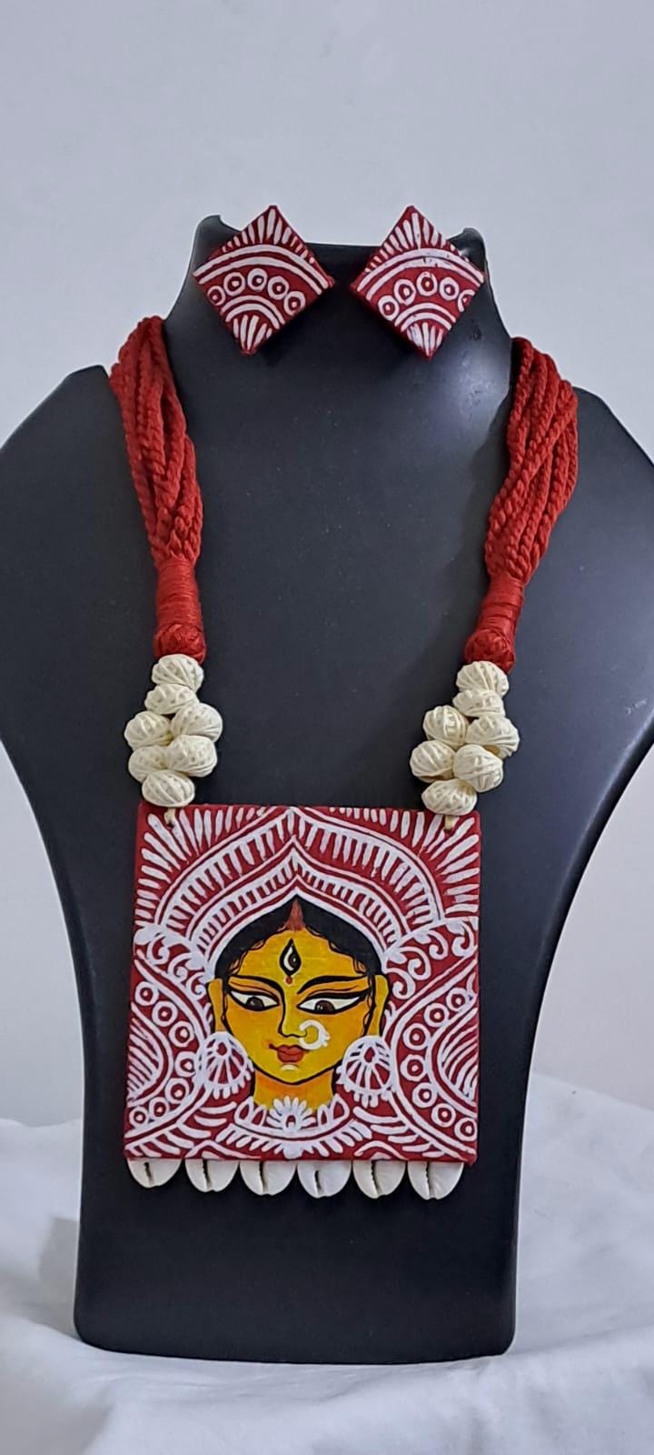 Handpainted fabric necklace set with earrings